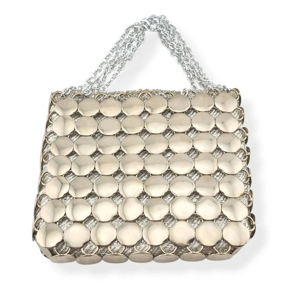Vintage Color Mate Italy Metal Disc Purse 1960s Mod Paco Rabanne Style Evening